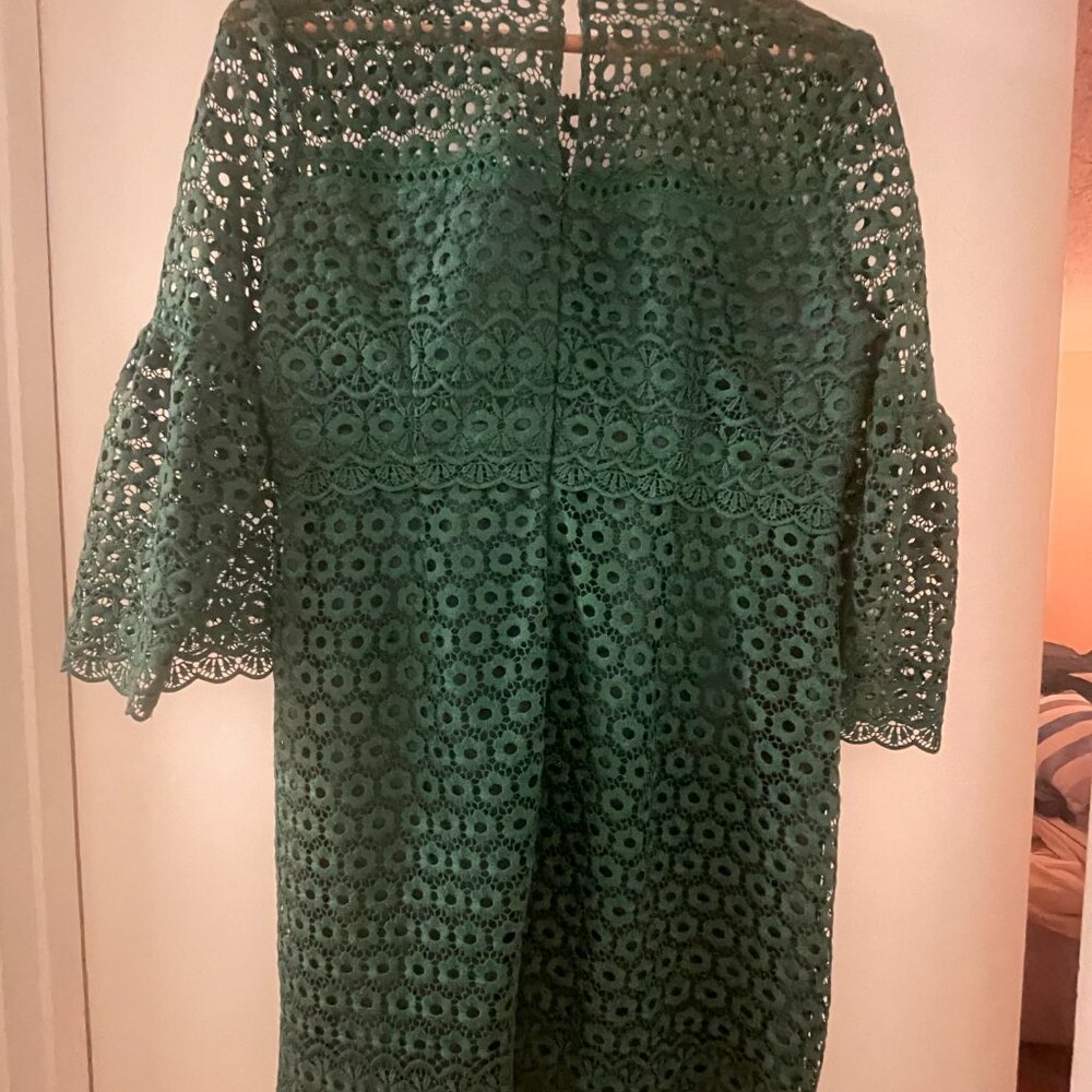 J. Crew Green Long Sleeve Lace Dress - Picture 3 of 8
